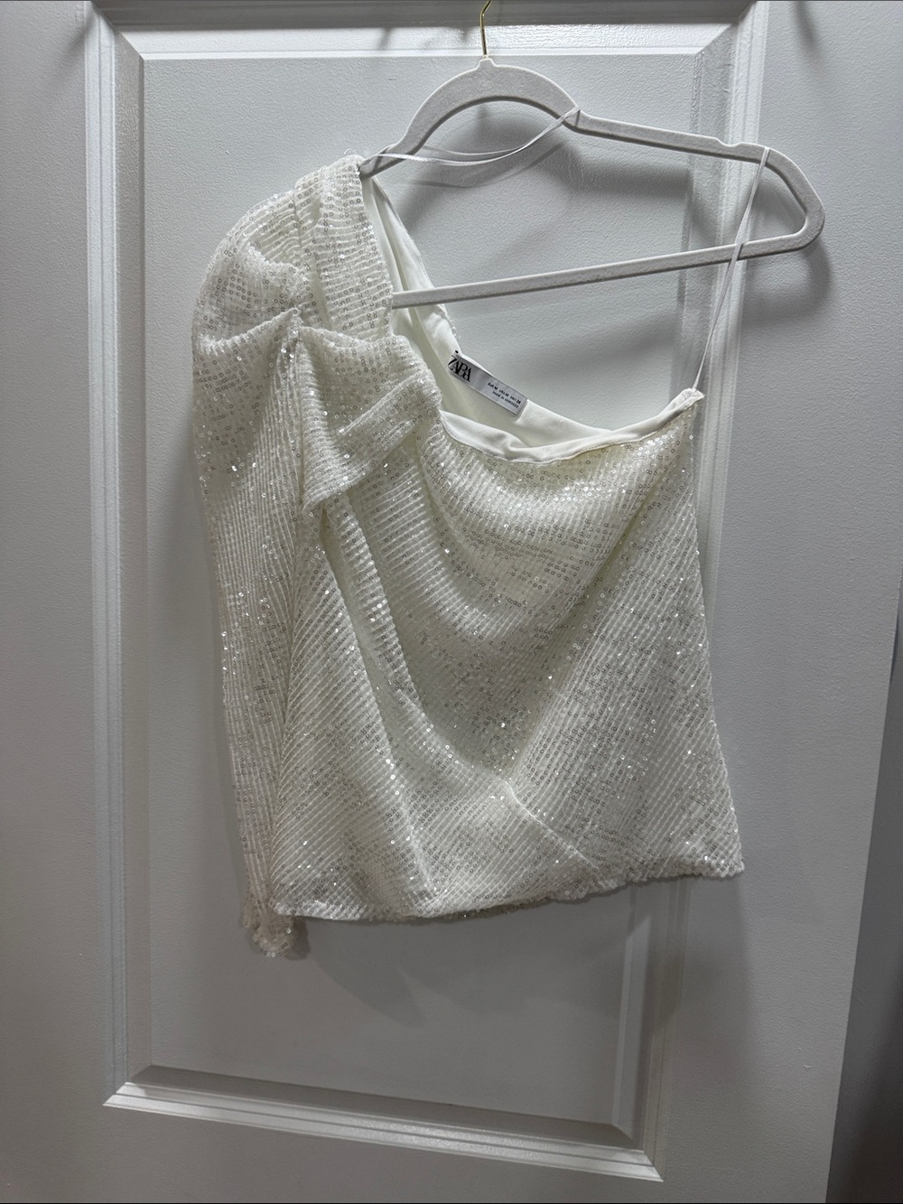 Zara Ivory One-Shoulder Sequin Camisole